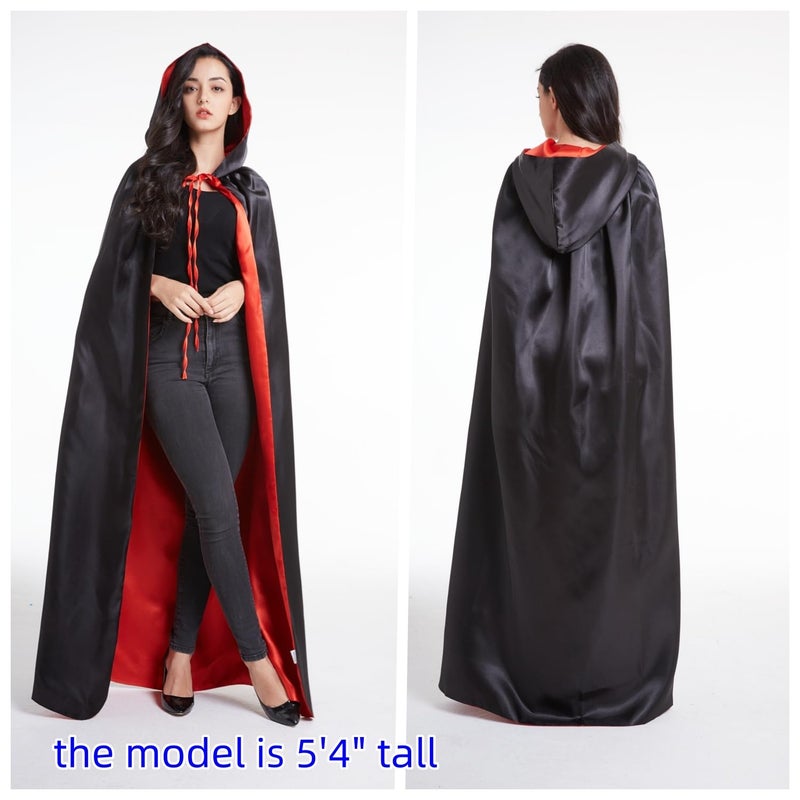 VGLOOK Unisex Christmas Halloween Witch Party Reversible Hooded Adult Vampires Cape Cloak (black/red) - Image 2